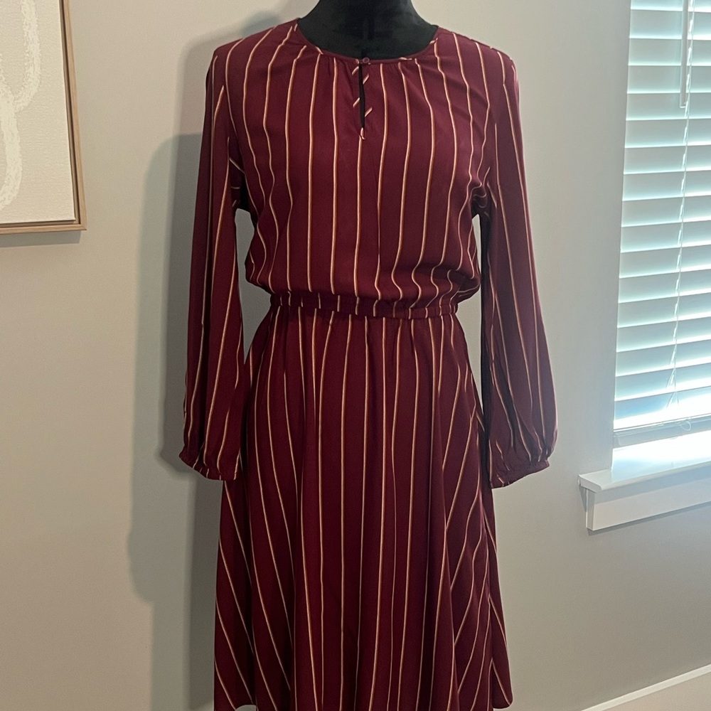 Old Navy Red and White A-Line Dress with Bishop Sleeves